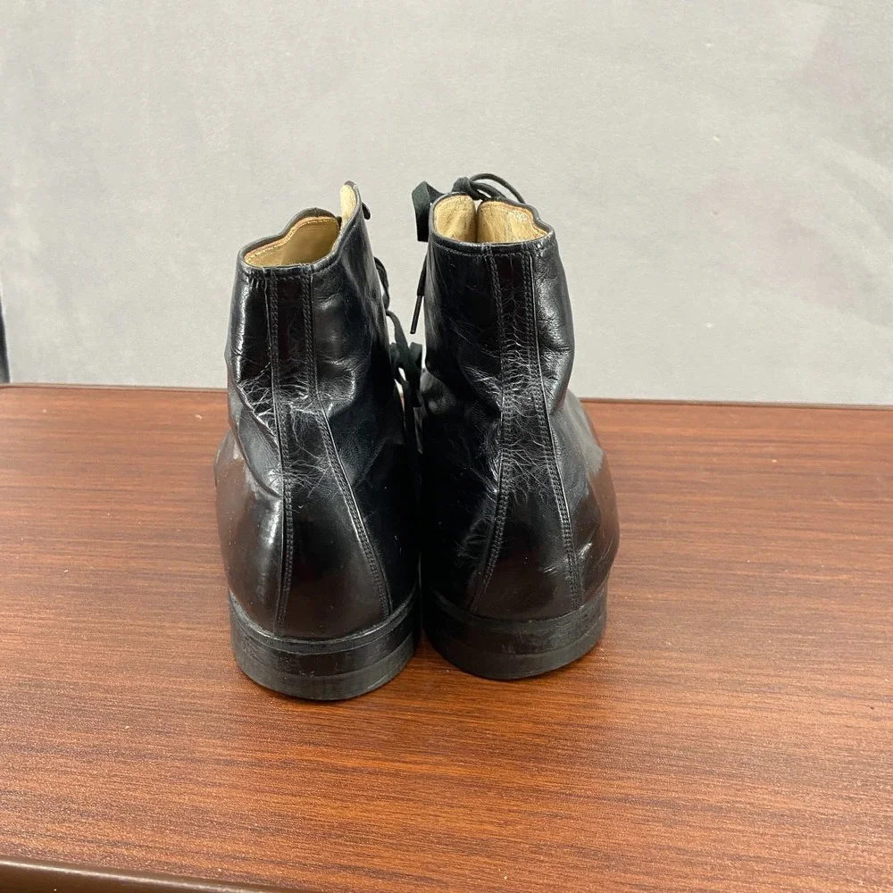 Vintage Connolly Boots Black Leather Cap Toe Ankle Lace Up SZ 9.5 Combat Boots